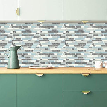 STICKGOO Thicker Design Peel and Stick Tile Backsplash, 12”×12”Stick on Backsplash for Kitchen, Self Adhesive Tile for Kitchen Backsplash and Bathroom(10 Sheets, Grey&Blue)