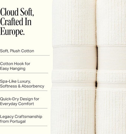 Preston Lane Douro Bath Towel Set – 2 Pack Luxury Cotton Towels, Ultra Soft & Absorbent, Quick-Dry Spa-Quality Bathroom Towels, Made in Portugal, Alabaster