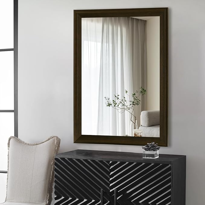 Rustic Wood Wall Mirror for Bathroom,Rectangle Large 30 x 40 inch Mirror | Vanity Hanging Black Walnut Mirror with Wooden Frame for Living Room,Bedroom,Entryway(Dark Walnut)