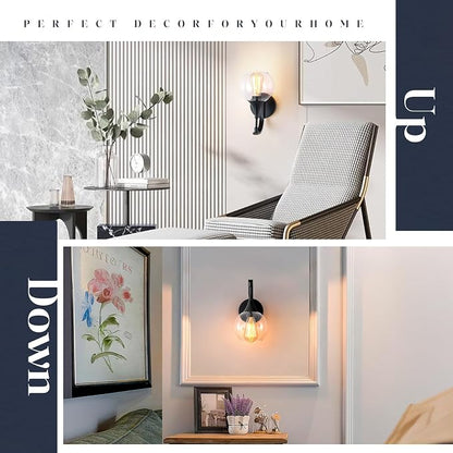 1-Light Bathroom Wall Sconces,Matte Black Sconces Wall Lighting | with Clear Glass Shade, Modern Vanity Light Fixtures, Indoor Lamp Wall Mount Light for Mirror, Bedroom, Bathroom