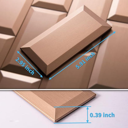 Art3d Peel and Stick Backsplash, Copper 3D Texture, 3 x 6 in, 100-Pack | Stainless Steel, Self Adhesive, Stainproof, Brushed Finish, Heat-Resistant, Ideal for Kitchen, Stove Zones