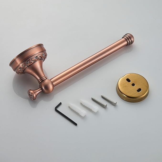Red Copper Bath Roll Toilet Paper Holder, Wall Mounted Red Bathroom Hardware Accessories, Pattern Carving Design, PBR-4386Z