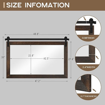 COGOOD Farmhouse Bathroom Mirrors for Over Sink - 30 x 49 Black Brown | Rustic Barn Door Wood Framed Vanity Mirror for Entryway, Living Room, Bedroom, Dresser Wall Decor