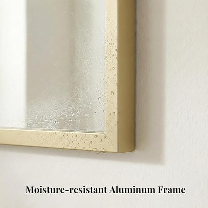 60"x30" Satin Gold Wide Bathroom Wall Mirror for Double Vanity | Wide Double Vanity Mirror, Slim Metal Frame, Long Console or Buffet Use, Vertical/Horizontal Mount, Tempered Glass