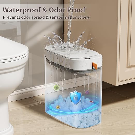 Touchless Bathroom Trash Can, 3.5 Gallon Small Slim Motion Sensor Automatic Garbage Bin with Lid, Rechargeable with Auto Bag Adsorption & One-Pull Sealing Trash Bin for Kitchen, Bedroom Office RV
