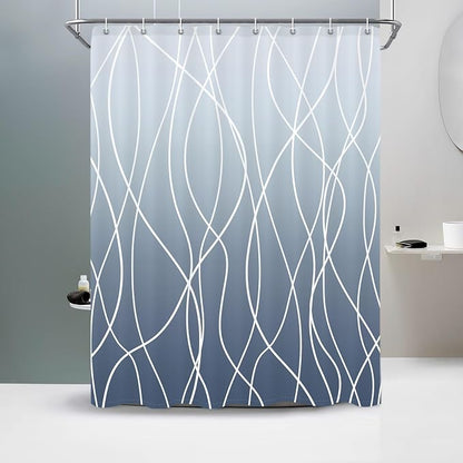 Striped Shower Curtain for Bathroom, Ombre Blue, 60" W x 72" L | with Hooks, Modern Hotel Style, Water Repellent, Washable, Weighted Hem