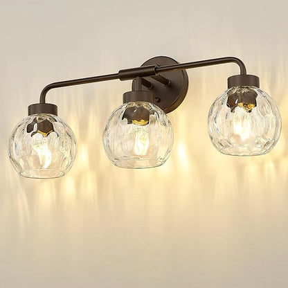 zeyu 3-Light Farmhouse Vanity Light, 23 inch Bathroom Light Fixtures with Water Ripple Globe Glass, Oil Rubbed Bronze Finish, ZS62BG-3W ORB-WG