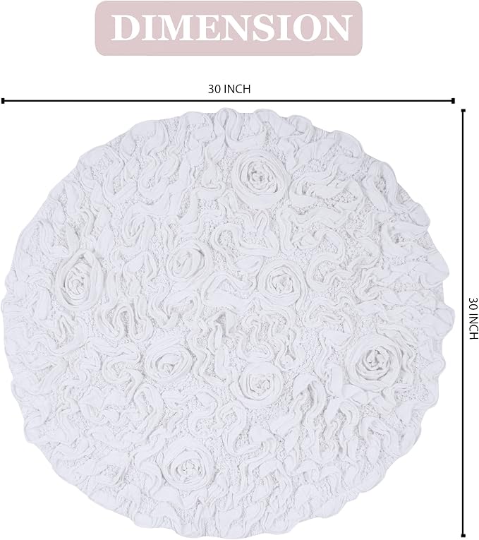 Home Weavers Bell Flower Collection 100% Cotton Tufted Bath Rugs, Extra Soft and Absorbent Bath Rugs, Non-Slip Bath Mats, Machine Washable, Bath Mats for Bathroom Floor and Tub, 30" Round, White