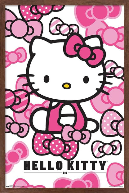 Trends International Hello Kitty: 16 Core - Bows Wall Poster, 22.4L x 14.7W, Mahogany Framed Version
