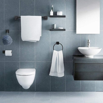 Matte Black Bathroom Hardware Set 4 Pieces,Towel Bar Set Includes 17In Hand Towel Bar, Towel Ring, Robe Towel Hooks,Toilet Paper Holder, Bathroom Towel Rack Set