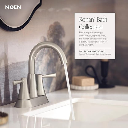 Moen Ronan Matte Black Two-Handle 4" Centerset Modern Bathroom Faucet with Push-Down Drain, 84022BL