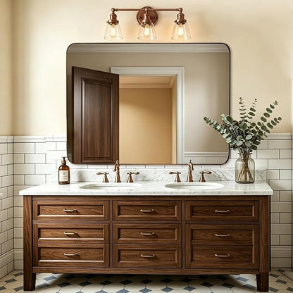 Bronze Mirror for Wall, 30x36” Rounded Rectangle Bathroom Mirror, Modern Stainless Steel Metal Frame for Vanity