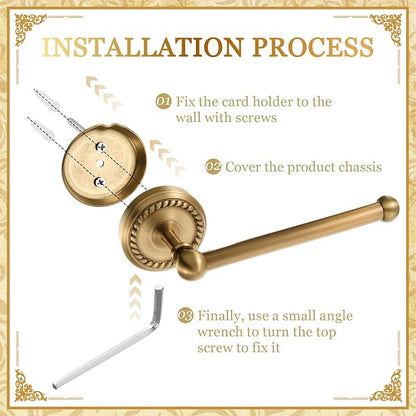 4 Pcs Antique Brass Gold Bathroom Accessories Set Wall-Mounted Adjustable Towel Rack & Round Towel Ring & Toilet Paper Holder & Robe Hook, Wall Mounted Brass Vintage Bath Hardware Set