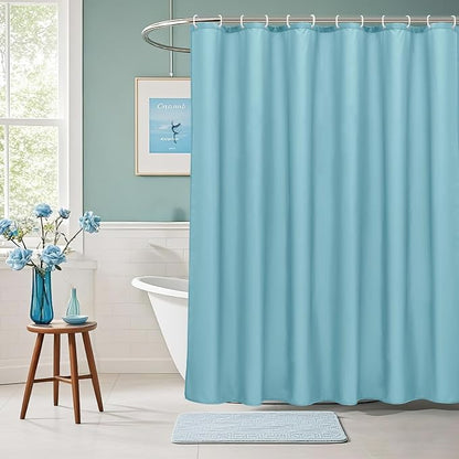 AooHome Standard 72x72 inch Shower Curtain Liner, Soft Polyester Solid Color Shower Curtain with Hooks, Weighted Hem, Water Repellent, Blue