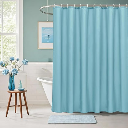 AooHome Shower Curtain Liner, Fabric Bathroom Curtain with Hooks for Hotel, Water Repellent, Blue, 72 Width x 75 Height Inch
