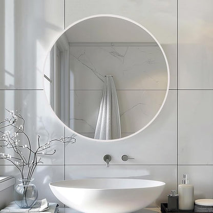 Circle Mirror 26 inch, White Round Mirror, Matte White Metal Frame | High Definition Mirror, Easy installation, Rust-resistant, Suitable for Bedroom, Entryway, Living Room, Hallway, Wall Décor