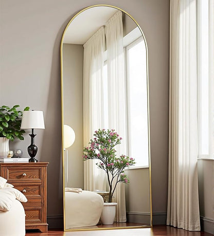 Dewfig Arched Full Length Mirror, 58"X18" Large Full Body Mirror, Gold | Aluminum Alloy Frame Floor Mirror, HD Shatterproof Tempered Glass, Lean/Stand/Wall for Living Room,Bedroom, Dressing Room