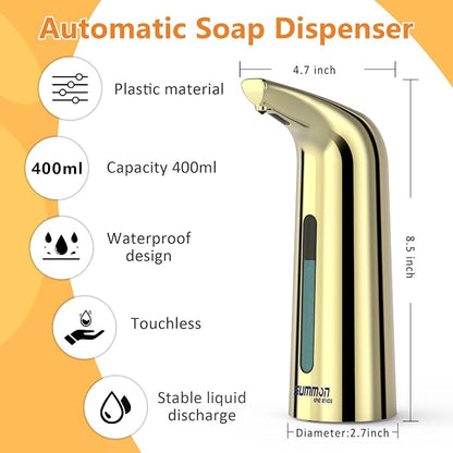 Automatic Liquid Soap Dispenser, 4-Level,13.5oz Touchless | Plastic,400ml Gold Electric Battery Operated Hand & Dish Countertop Soap Dispensers with Sensor for Bathroom,Kitchen Sink