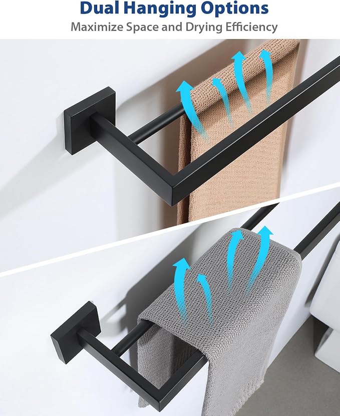 Alise Double Towel Bars Towel Rack for Bathroom Wall Mount 32 Inch,Black | SUS304 Stainless Steel Bathroom Towel Holder, Square Towel Rod Towel Hanger for Bathroom Lavatory Kitchen