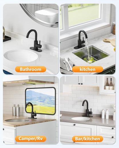 Modern Bar Sink Faucet, Single Handle Bathroom Kitchen Sink Faucet, 1 Hole Wet Bar Sink Faucet with 360°Swivel Spout for bar RV Laundry Farmhouse, Matte Black