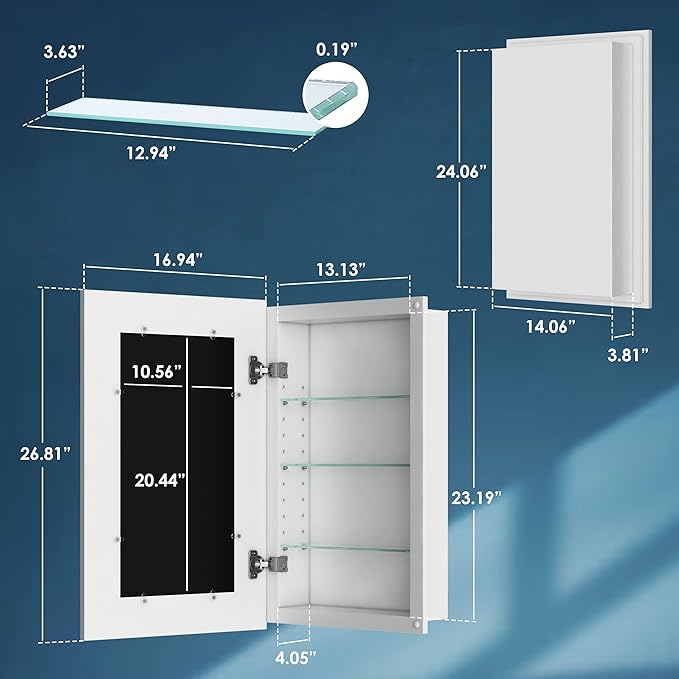 Houseables Medicine Cabinet No Mirror, Recessed Medicine Cabinet, Hidden In Wall Niche, Without Mirror, Picture Frame, Concealed, Built In, Between Stud Shelf Insert, For Bathroom Storage 14x24, 17x27