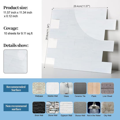 2026 New Upgrade Peel and Stick Backsplash Tile, Peel and Stick 11.34" X 11.57" Wall Tile for Kitchen, Bathroom, Fireplace, Laundry (Polished Marble White Blue, 5 Packs)