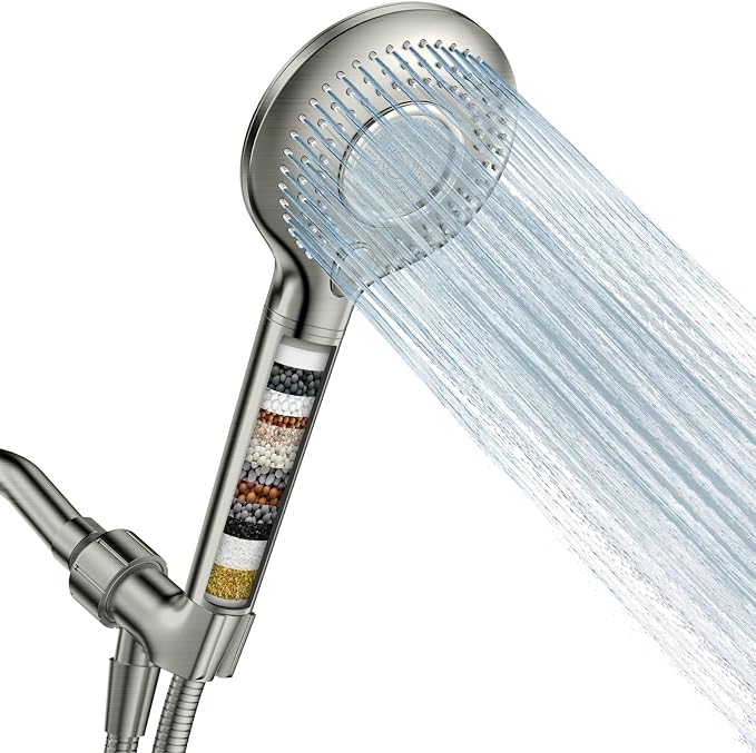 FEELSO Filtered Shower Head with Handheld, High Pressure Shower Filter Head | 15 Stage Water Softener Filters for Hard Water, Remove Chlorine & Harmful Substance, 3 Spray Mode Showerhead, Hose & Bracket