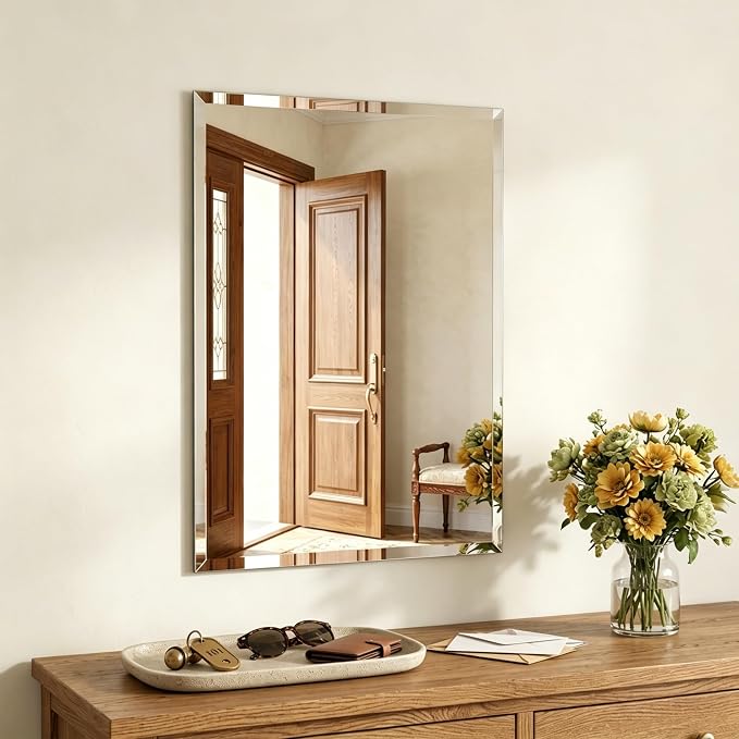 22x30 Inch Bathroom Mirrors for Over Sink, Frameless Mirrors for Wall | Beveled Bathroom Mirror, Bathroom Vanity Mirror for Bedroom Living Room Entryway Home Decor