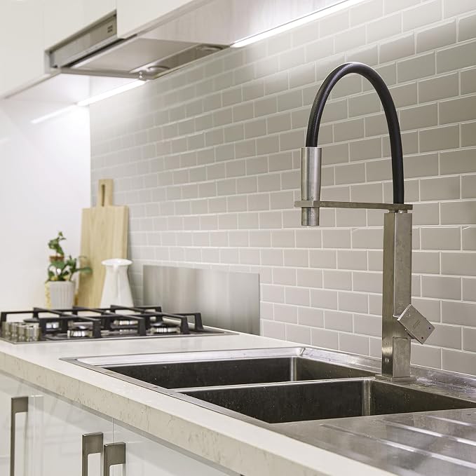 Smart Tiles Peel and Stick backsplash, Subway Pearl Gray, 10.95"x9.7" | Pack of 10 (6.3 sq ft), Glossy, Heat/Moisture Resistant, Low VOC, Kitchen/Bathroom, Renter Friendly, Made in Canada