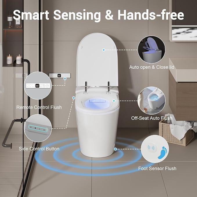 Smart Toilet with Bidet Elongated Heated Seat Dual Flush/Seat & Lid | Foot Sensor Electric Modern One Piece Toilet with Warm Water Wash&Air Dry LED Display Siphon Flush 1.28 GPF MAP 1000g