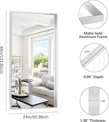 Silver Bathroom Mirror, 24x48 Inch Rectangular Framed Mirror, Large Wall Mounted Bathroom Vanity Mirror Over Sink for Bedroom,Restroom, Living Room, Hangs Vertically or Horizontally