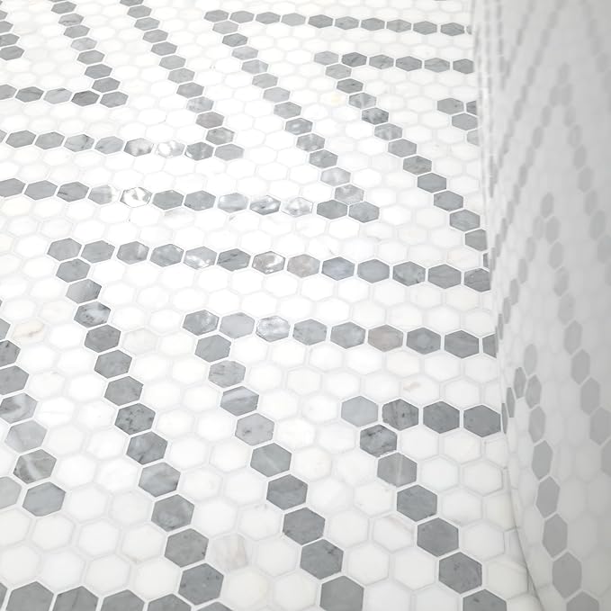 MSI Bianco Dolomite Sazi 11 in. x 14 in. Polished Marble Hexagon Wall Tile and Floor Tile for Kitchen Backsplash, Wall Tile for Bathroom, Shower Wall Tile, Mesh Mounted Mosaic Tile