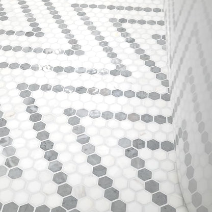 MSI Bianco Dolomite Sazi 11 in. x 14 in. Polished Marble Hexagon Wall Tile and Floor Tile for Kitchen Backsplash, Wall Tile for Bathroom, Shower Wall Tile, Mesh Mounted Mosaic Tile