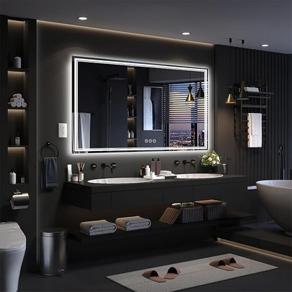 72x40 Inch LED Bathroom Mirror with Frontlit & Backlit（Independent Control）, Lighted Mirror for Bathroom Wall with 3-Color Dimmable & Anti-Fog, Vanity Mirror with Lights