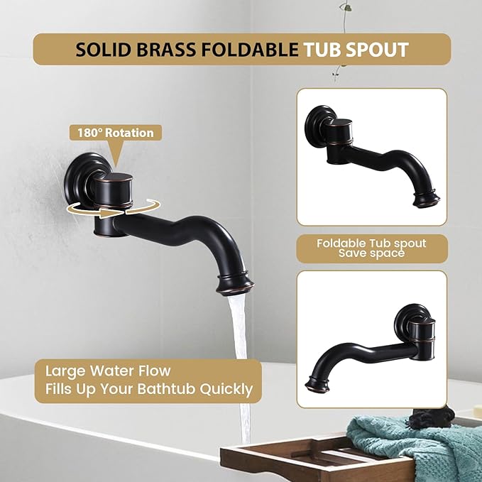 Rainfall Shower System with Handheld Sprayer,Oil Rubbed Bronze Antique Shower Faucet Sets,Shower Fixture Combo with Brass Pressure Balance Valve,Complete Shower Kit with Foldable Tub Spout
