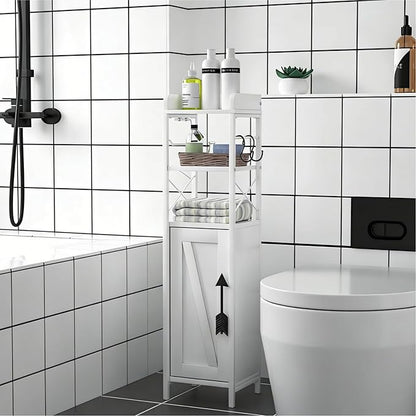 VECELO Small Bathroom Cabinet,Slim Toilet Paper Holder with Door & 2 Shelves,Narrow Storage Organizers Fenced Top Waterproof Coating for Restroom Bathroom in Tiny Space,White