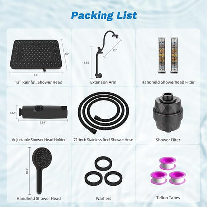 Hibbent 5-spray Dual Filtered Rainfall Shower Head with 10 Spray Handheld | High Pressure 13'' Showerhead Combo, Easy Reach 4-way Diverter Arm with Pause Mode, 71'' Hose & Holder, Oil-Rubbed Bronze