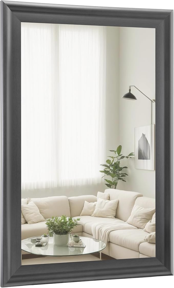 Wall Grey Mirror for Bathroom,Rectangle Rustic 24 x 36 inch Vanity Mirrors | Hanging Mirror with Wood Grain Finish Frame for Living Room,Bedroom,Entryway