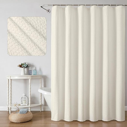 OWENIE Cream Shower Curtain for Bathroom 78 Inches Long, 3D Embossed Textured Fabric Farmhouse Shower Curtain Soft Cloth, Water Repellent, Machine Washable, Hotel Style, 72" W x 78" L, Cream