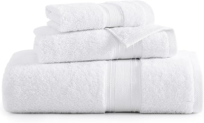 LANE LINEN Bath Towel Set 100% Cotton 3 Piece Soft Absorbent - White | Oeko-Tex Bath Towels - Zero-Twist Cotton, Terry Weave Comfort, Long-Lasting Comfort, Hotel-Style Look, Machine Washable