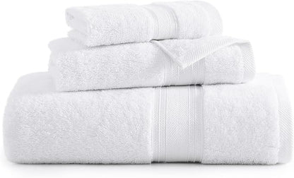 LANE LINEN Bath Towel Set 100% Cotton 3 Piece Soft Absorbent - White | Oeko-Tex Bath Towels - Zero-Twist Cotton, Terry Weave Comfort, Long-Lasting Comfort, Hotel-Style Look, Machine Washable