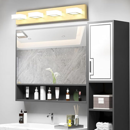 Ralbay Modern Gold Vanity Lights for Bathroom 4 Lights LED Over Mirror Fixture Acrylic Wall Light, 25.6 Inch, White Light 6000K, 8590-Gold-Silver
