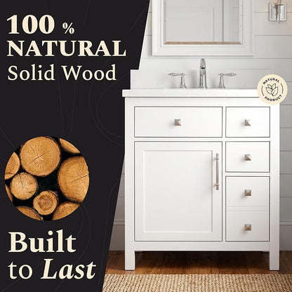 Lavanti Oakford 30 Inch Bathroom Vanity with Sink – Stylish White Vanity Bathroom with Storage Cabinet – Modern Bathroom Vanities with Single Vanity Sink & Quartz Countertop
