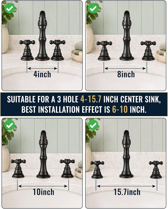 gotonovo Bathroom Faucet 3 Hole Vintage, Oil Rubbed Bronze, Hot Cold Label | Widespread Bathroom Sink Faucet 8 Inch 2 Cross Handles,Pop Up Drain,cUPC Supply Line,4-15.7” Install,for Vanity Farmhouse RV