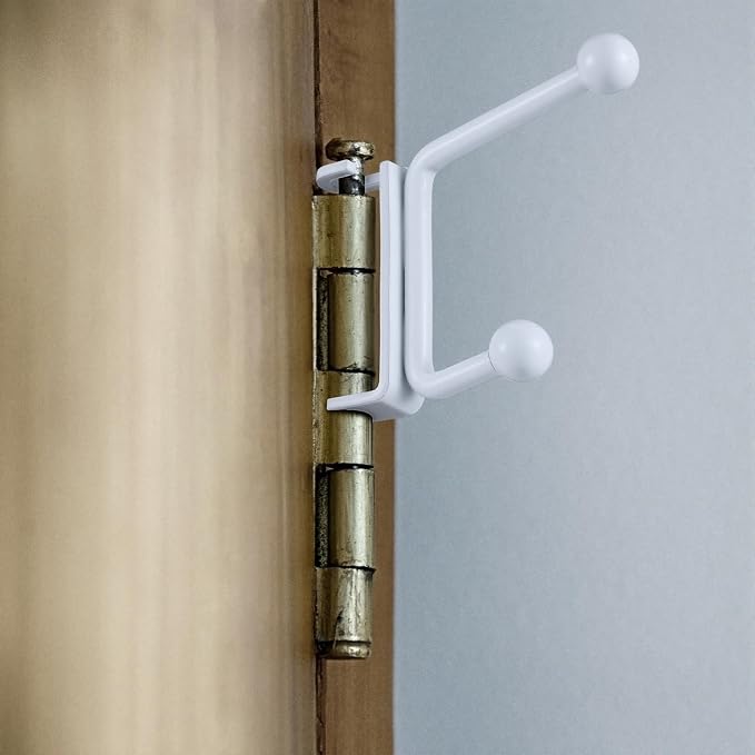Novabright 2 Pack Door Hinge Hanger Hook Behind Door Towel Rack Double Hook Doors Towel Bar Holder Hinge Mounted for Compact Spaces, Small Bathrooms, and Bedroom(White)