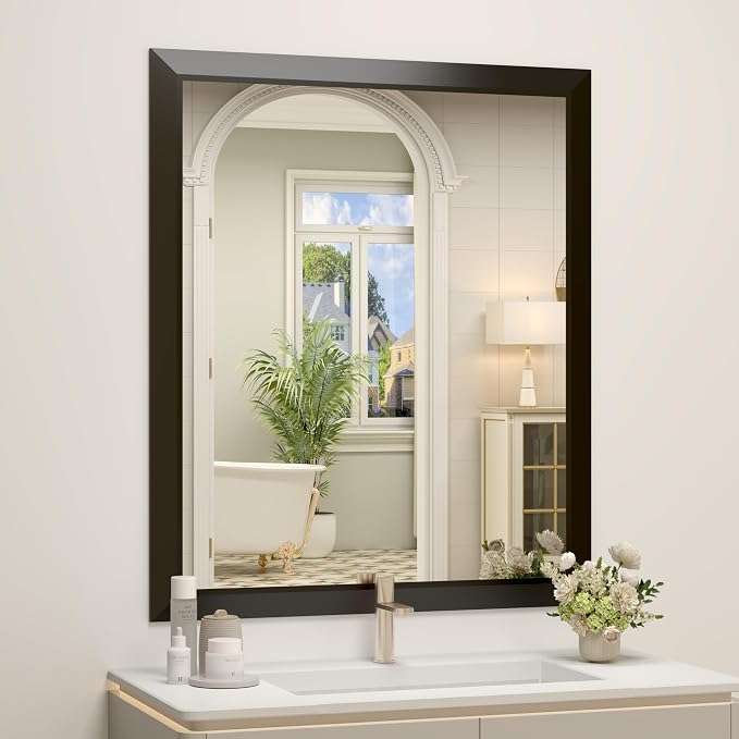 SMIROR 36x30 Matte Black Bathroom Vanity Mirror for Over Sink | Metal Wide Frame, Rectangle, Right- Angle Corner, Anti-Rust, Horizontally or Vertically Wall- Mounted for Home Remodel