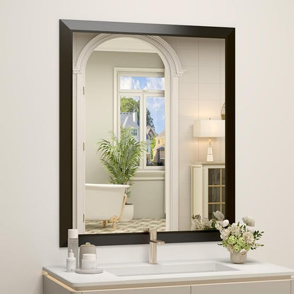 SMIROR 36x30 Matte Black Bathroom Vanity Mirror for Over Sink | Metal Wide Frame, Rectangle, Right- Angle Corner, Anti-Rust, Horizontally or Vertically Wall- Mounted for Home Remodel