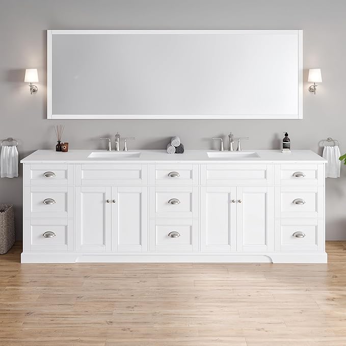 Eviva Epic 100 in. White Double Sink Bath Vanity with Carrara Quartz Top and Undermount Porcelain Sinks
