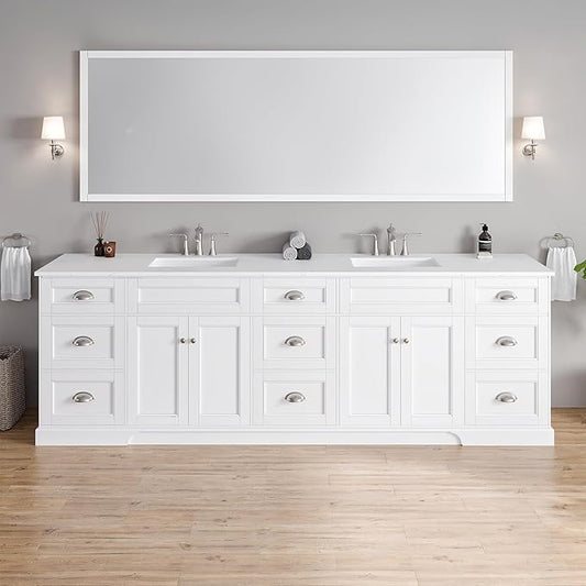 Eviva Epic 100 in. White Double Sink Bath Vanity with Carrara Quartz Top and Undermount Porcelain Sinks