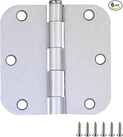 Design House Door Hinges for Interior Doors 6-Pack 3.5-inch x 3.5-inch – Rounded 5/8-inch Radius Steel Door Hinge – Brushed Chrome – Fits Standard Doors – Design House 189712